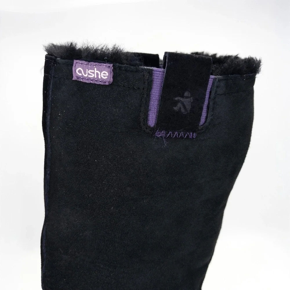 Cushe Wildride UW00553 Black Suede Tall Winter Boots Vibram Sole Women's 6
